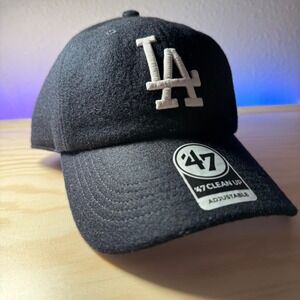 Dodgers 47 Matt Black Clean Up Adjustable Hat Baseball Cap Genuine